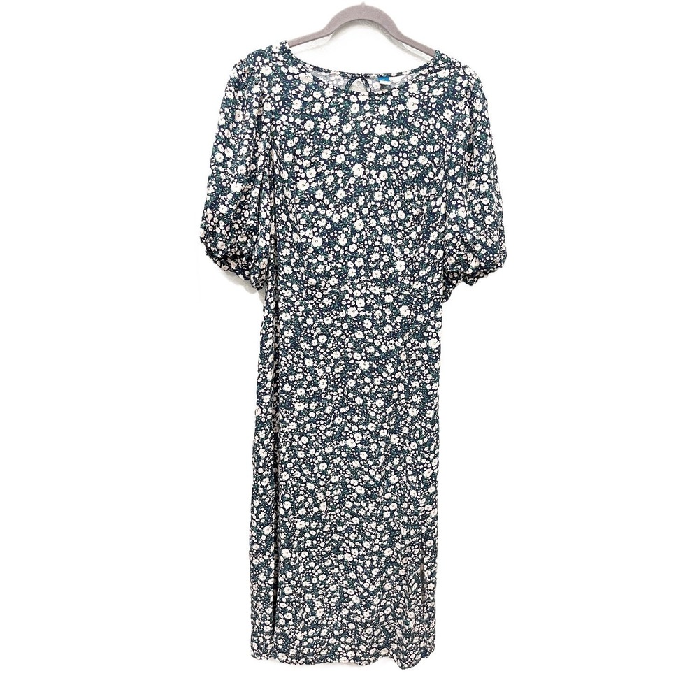 Old Navy Floral Puff Sleeve Midi Dress Navy Blue Ditsy Print Cutout Back 2X